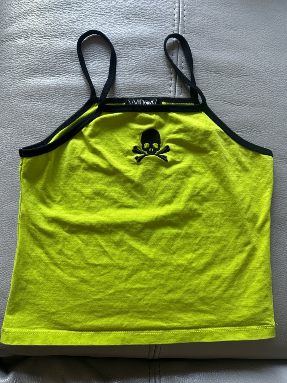 Neon Lime Skull Tank Top with Black Trim
